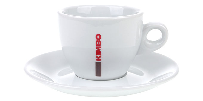 Weiße Espressotasse mit Kimbo Logo